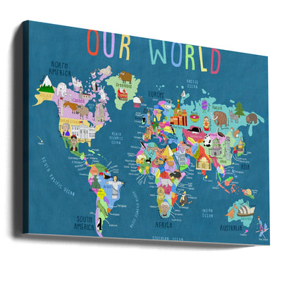 Our World Illustrated World Map for Kids - Stretched Canvas, Poster or Fine Art Print I Heart Wall Art