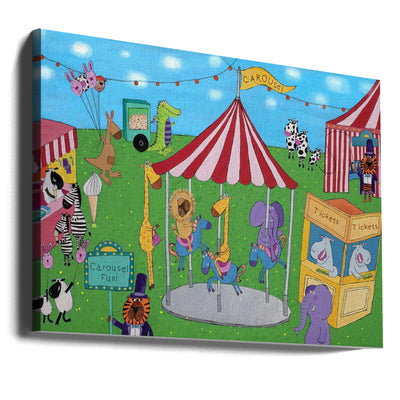 Welcome to the Carousel with Funny Animals by Artist Carla Daly - Stretched Canvas, Poster or Fine Art Print I Heart Wall Art