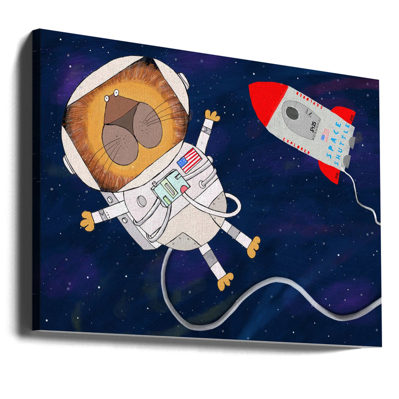 Funny Lion Astronaut is Swirling in Space by Artist Carla Daly - Stretched Canvas, Poster or Fine Art Print I Heart Wall Art