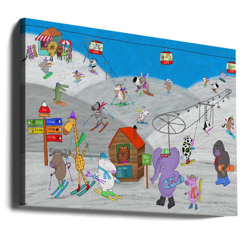 Funny Animals Enjoying the Ski Slopes by Illustrator Carla Daly - Stretched Canvas, Poster or Fine Art Print I Heart Wall Art