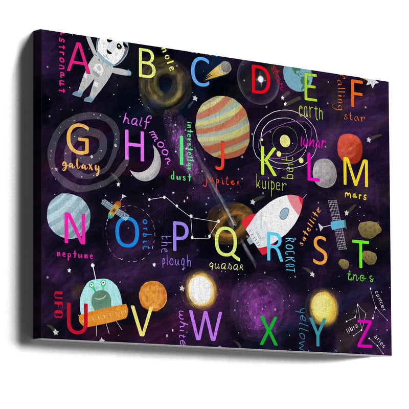 Space Alphabet Illustration by Artist Carla Daly - Stretched Canvas, Poster or Fine Art Print I Heart Wall Art