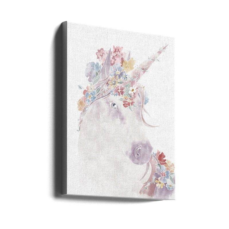 Unicorn Floral - Stretched Canvas, Poster or Fine Art Print I Heart Wall Art