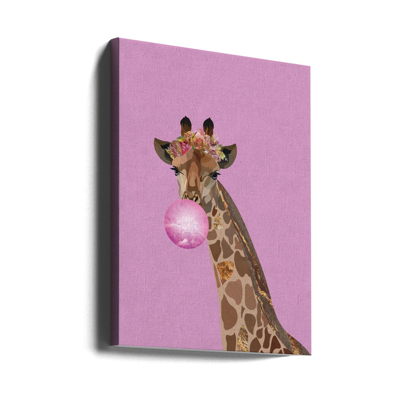 Giraffe pink bubblegum - Stretched Canvas, Poster or Fine Art Print I Heart Wall Art