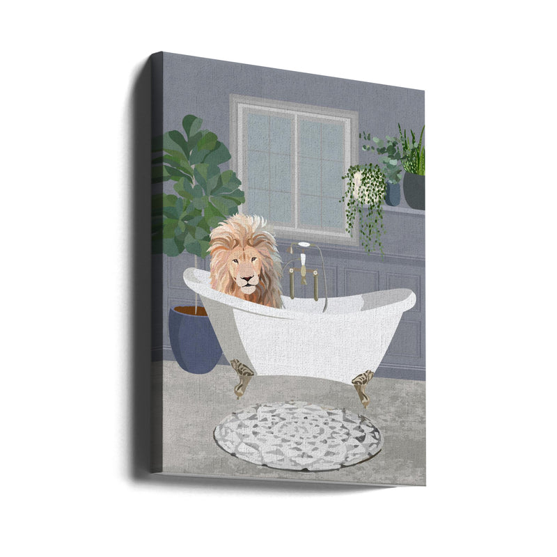 Lion takes a bath - Stretched Canvas, Poster or Fine Art Print I Heart Wall Art