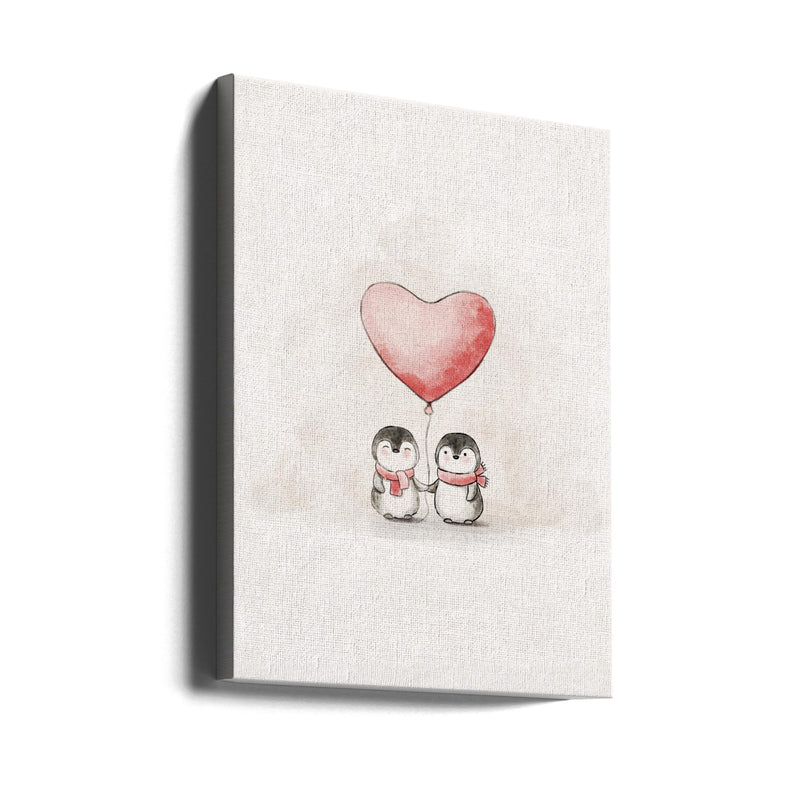 Penguin in Love - Stretched Canvas, Poster or Fine Art Print I Heart Wall Art