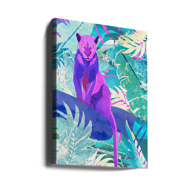 Pink Panther in the neon jungle - Stretched Canvas, Poster or Fine Art Print I Heart Wall Art