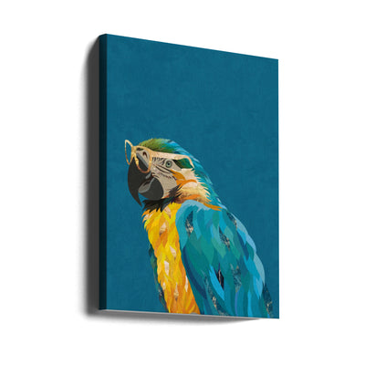 Vibrant macaw wearing glasses - Stretched Canvas, Poster or Fine Art Print I Heart Wall Art