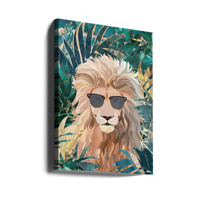 Cool Tropical Lion in Sunglasses - Stretched Canvas, Poster or Fine Art Print I Heart Wall Art