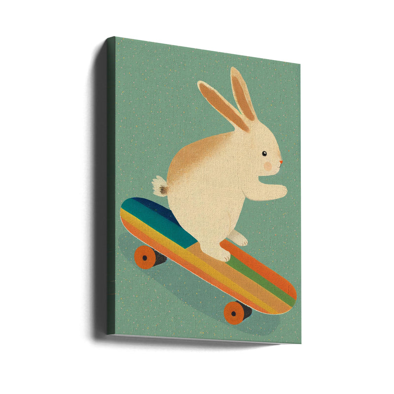 Bunny On Skateboard - Stretched Canvas, Poster or Fine Art Print I Heart Wall Art