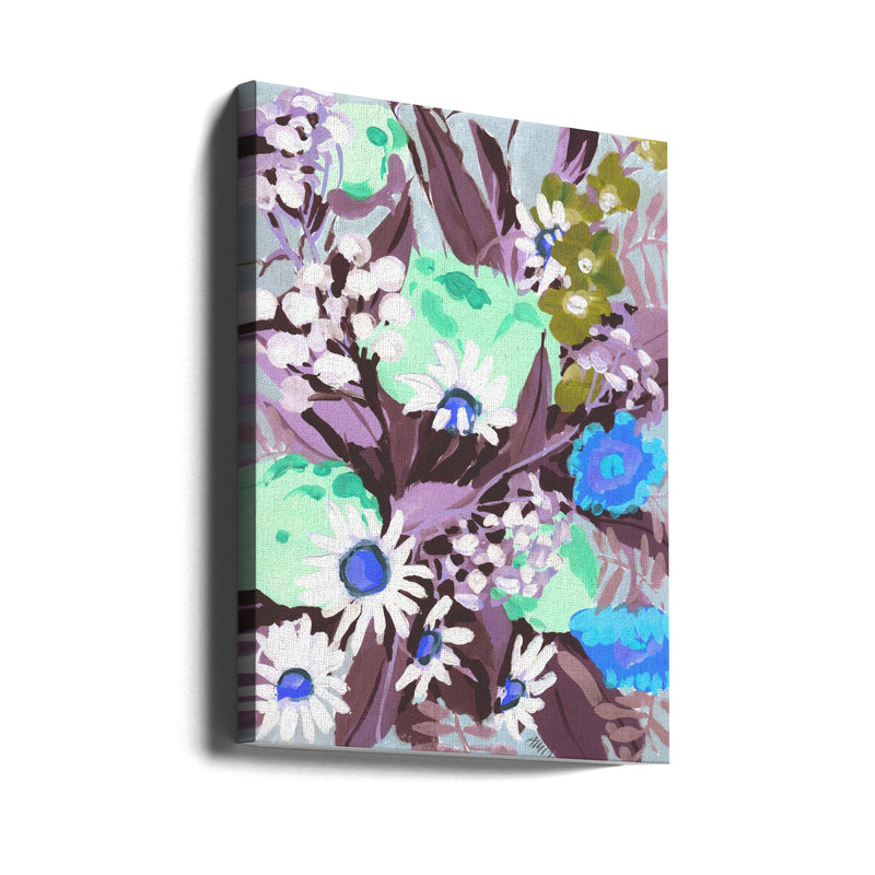 Daisies On Purple Grass - Stretched Canvas, Poster or Fine Art Print I Heart Wall Art