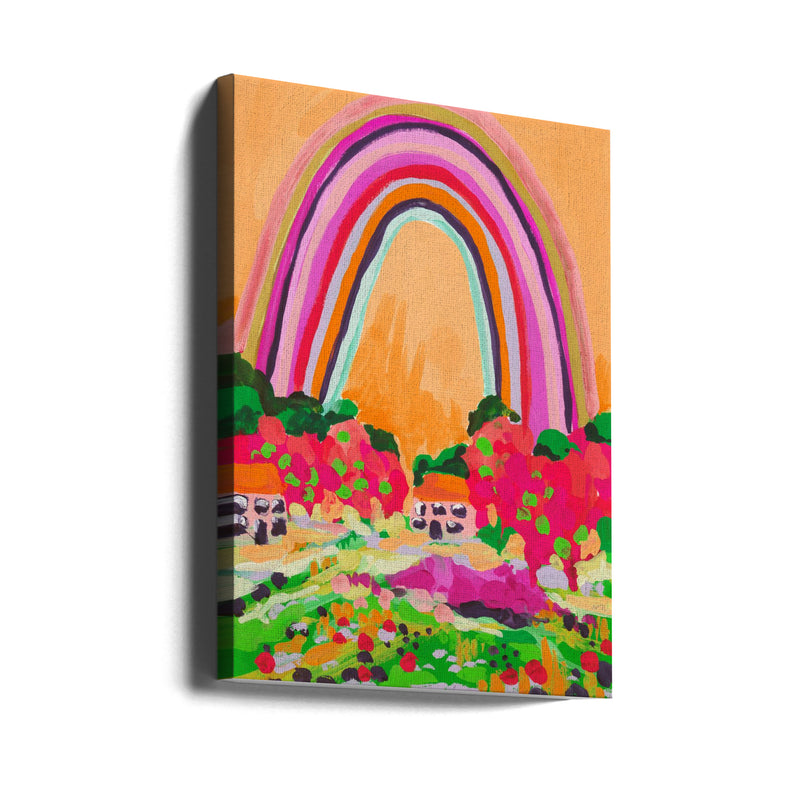 Countryside Rainbow On Orange - Stretched Canvas, Poster or Fine Art Print I Heart Wall Art