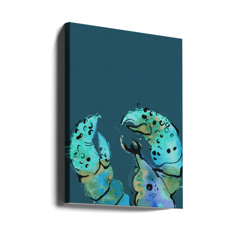 Azure Lobster On Dark Blue - Stretched Canvas, Poster or Fine Art Print I Heart Wall Art