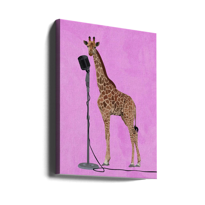 Giraffe Microphone Pink 01 - Stretched Canvas, Poster or Fine Art Print I Heart Wall Art