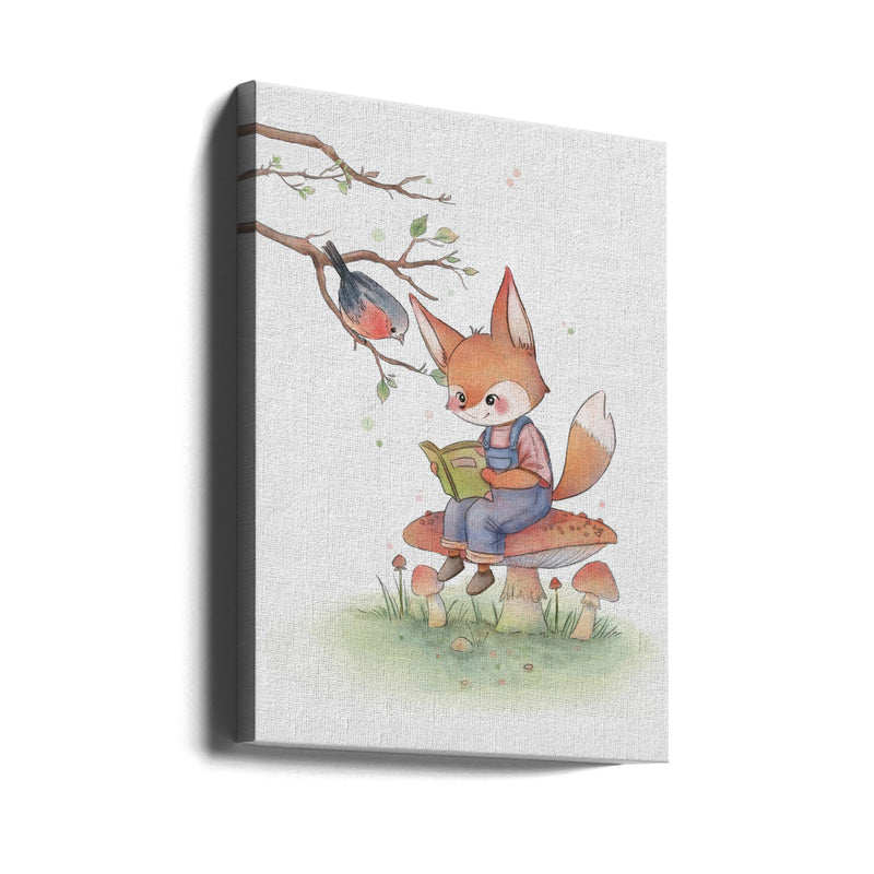 Fox and Bird Illustration - Stretched Canvas, Poster or Fine Art Print I Heart Wall Art