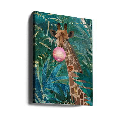 Bubblegum giraffe in the jungle - Stretched Canvas, Poster or Fine Art Print I Heart Wall Art