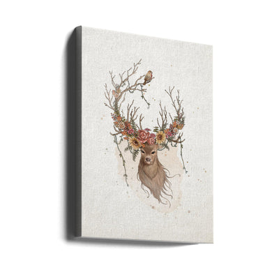 Deer and flowers - Stretched Canvas, Poster or Fine Art Print I Heart Wall Art