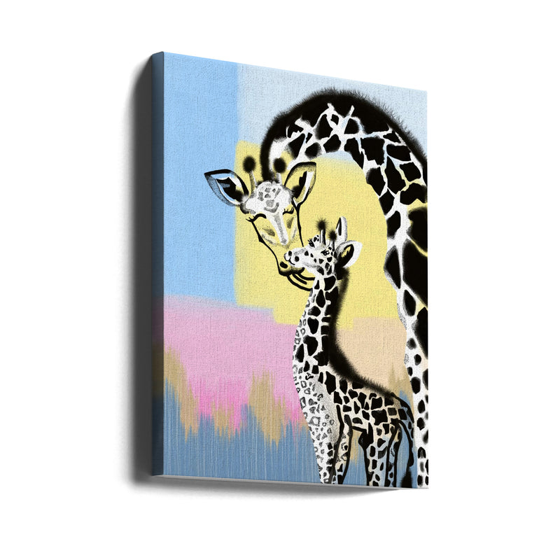 Mama giraffe and baby - Stretched Canvas, Poster or Fine Art Print I Heart Wall Art