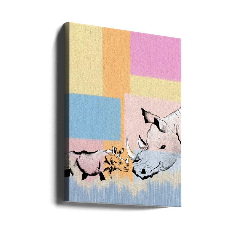 Mama Rhino and baby - Stretched Canvas, Poster or Fine Art Print I Heart Wall Art