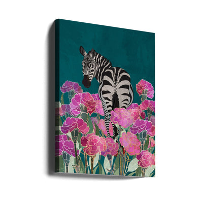 Zebra in a field of flowers - Stretched Canvas, Poster or Fine Art Print I Heart Wall Art