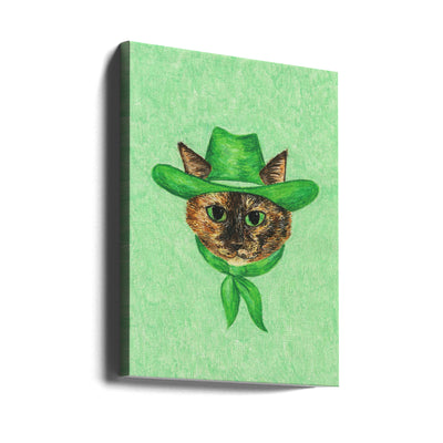 Tilly The Cowgirl Tortie Cat - Stretched Canvas, Poster or Fine Art Print I Heart Wall Art