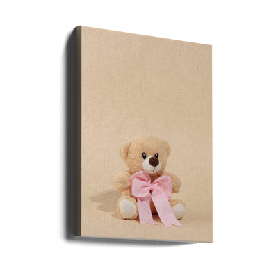 Teddy Bear with Pink Bow - Stretched Canvas, Poster or Fine Art Print I Heart Wall Art