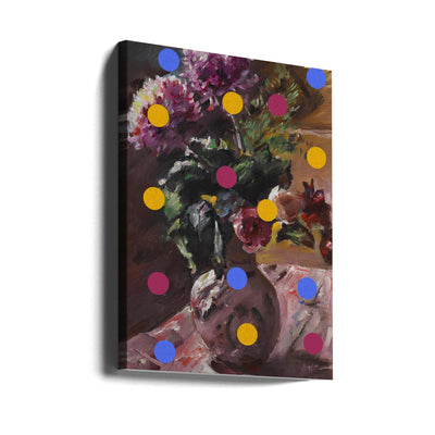 Classic Vase of Flowers And Dots - Stretched Canvas, Poster or Fine Art Print I Heart Wall Art