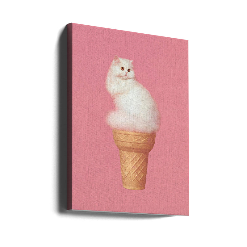 Cat Ice Cream - Pink - Stretched Canvas, Poster or Fine Art Print I Heart Wall Art