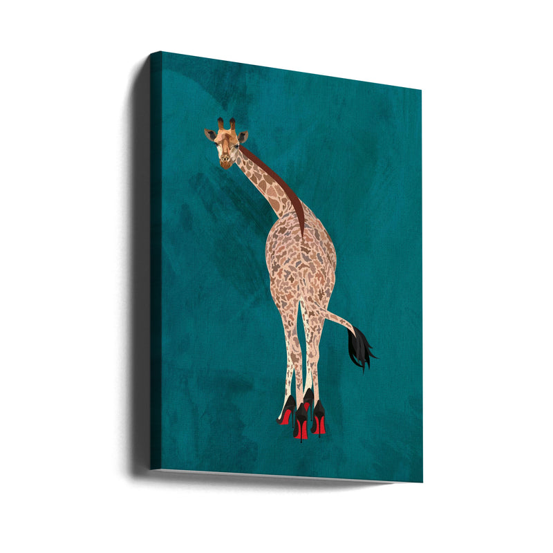 Quirky Giraffe Green - Stretched Canvas, Poster or Fine Art Print I Heart Wall Art