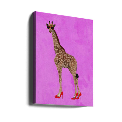 Giraffe wearing heels and heart glasses pink - Stretched Canvas, Poster or Fine Art Print I Heart Wall Art