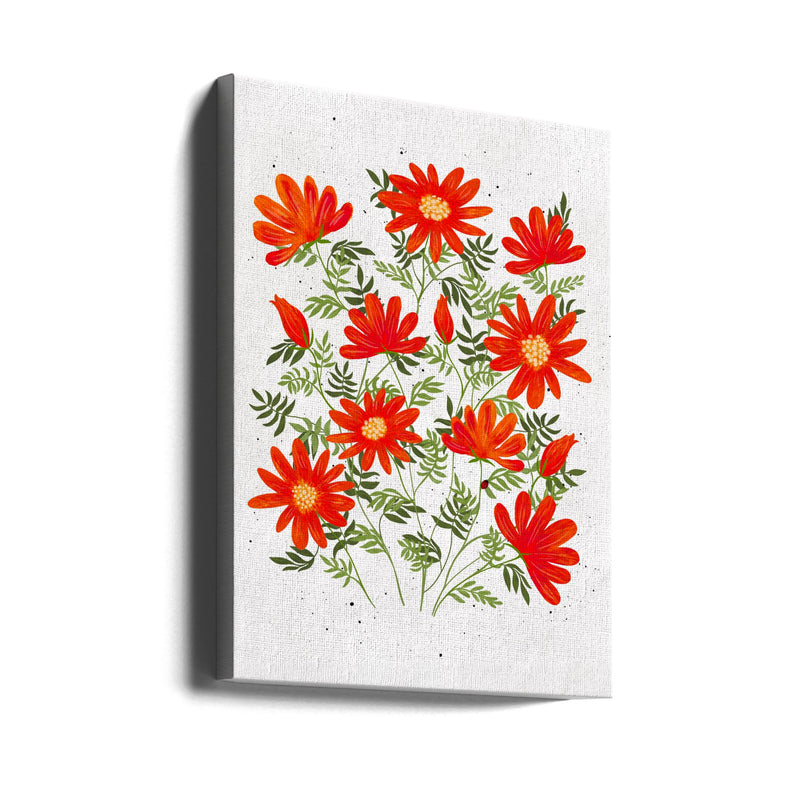 Ladybug flowers red - Stretched Canvas, Poster or Fine Art Print I Heart Wall Art