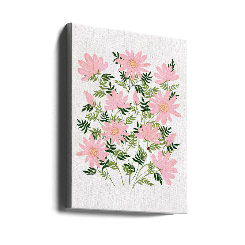 Ladybug flowers pink - Stretched Canvas, Poster or Fine Art Print I Heart Wall Art