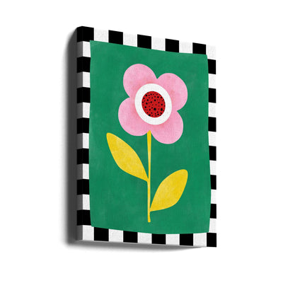 Pink Flower with Yellow Leaves - Stretched Canvas, Poster or Fine Art Print I Heart Wall Art