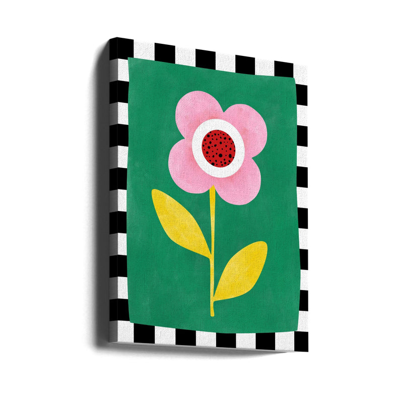 Pink Flower with Yellow Leaves - Stretched Canvas, Poster or Fine Art Print I Heart Wall Art