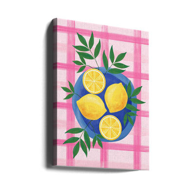 Lemons on a Blue Plate - Stretched Canvas, Poster or Fine Art Print I Heart Wall Art