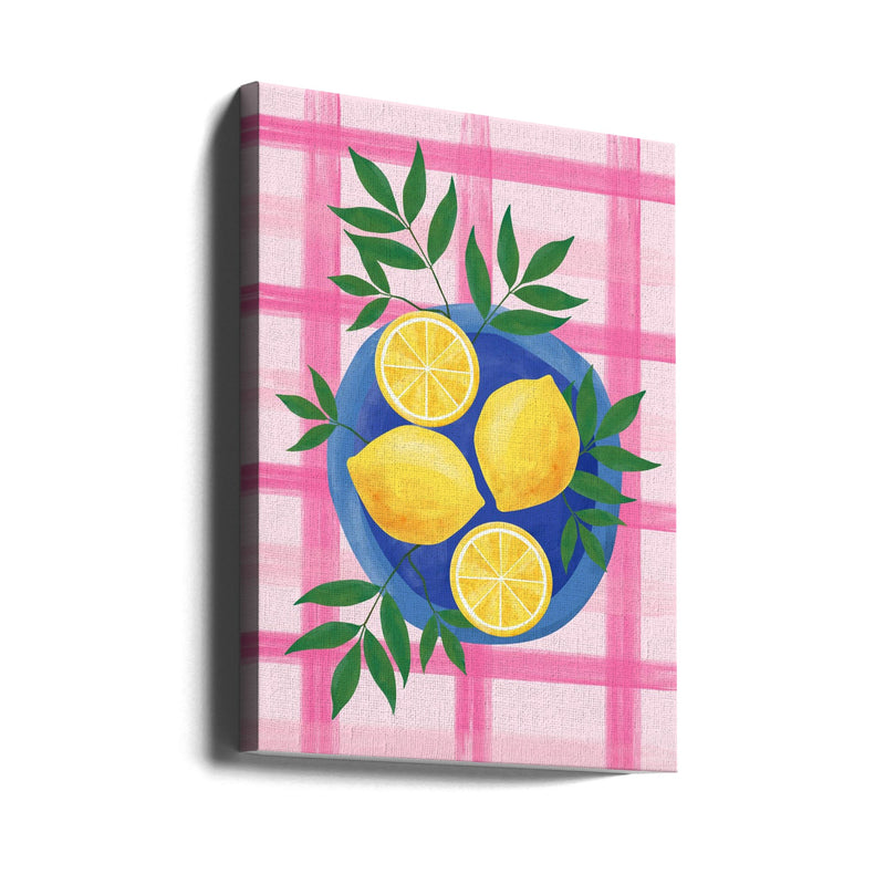 Lemons on a Blue Plate - Stretched Canvas, Poster or Fine Art Print I Heart Wall Art