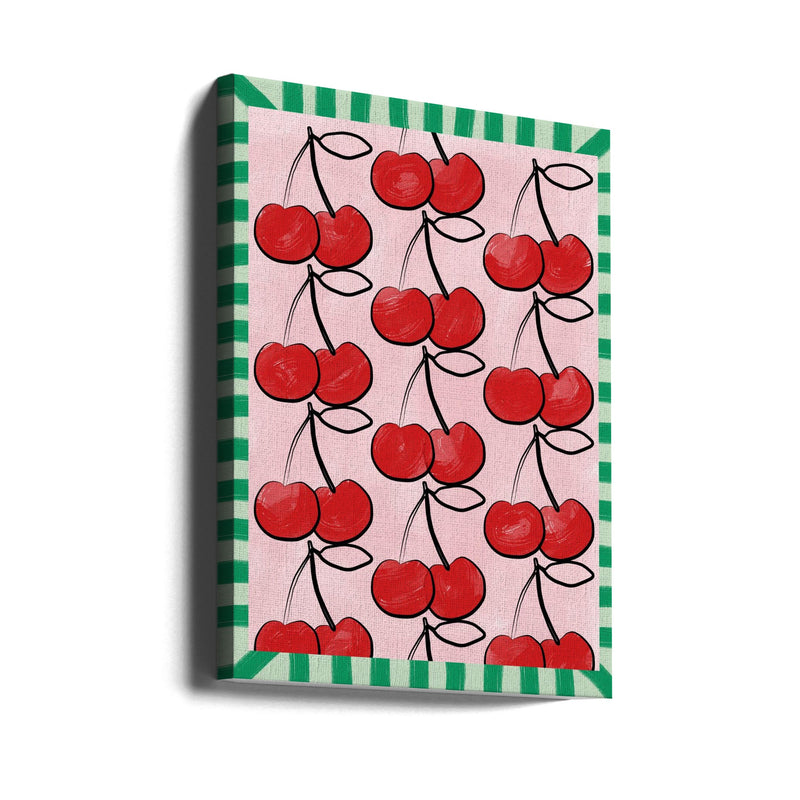 Red Cherries on a Pink - Stretched Canvas, Poster or Fine Art Print I Heart Wall Art