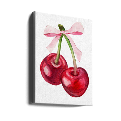 Red Cherry Pink Bow - Stretched Canvas, Poster or Fine Art Print I Heart Wall Art