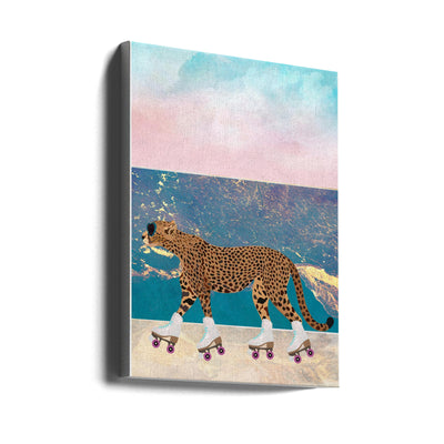 Cheetah Rollerskating on the beach - Stretched Canvas, Poster or Fine Art Print I Heart Wall Art