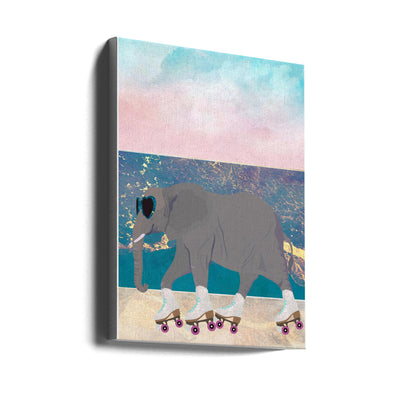 Elephant Rollerskating On holiday - Stretched Canvas, Poster or Fine Art Print I Heart Wall Art