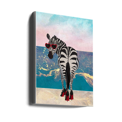 Zebar in heels on the beach - Stretched Canvas, Poster or Fine Art Print I Heart Wall Art