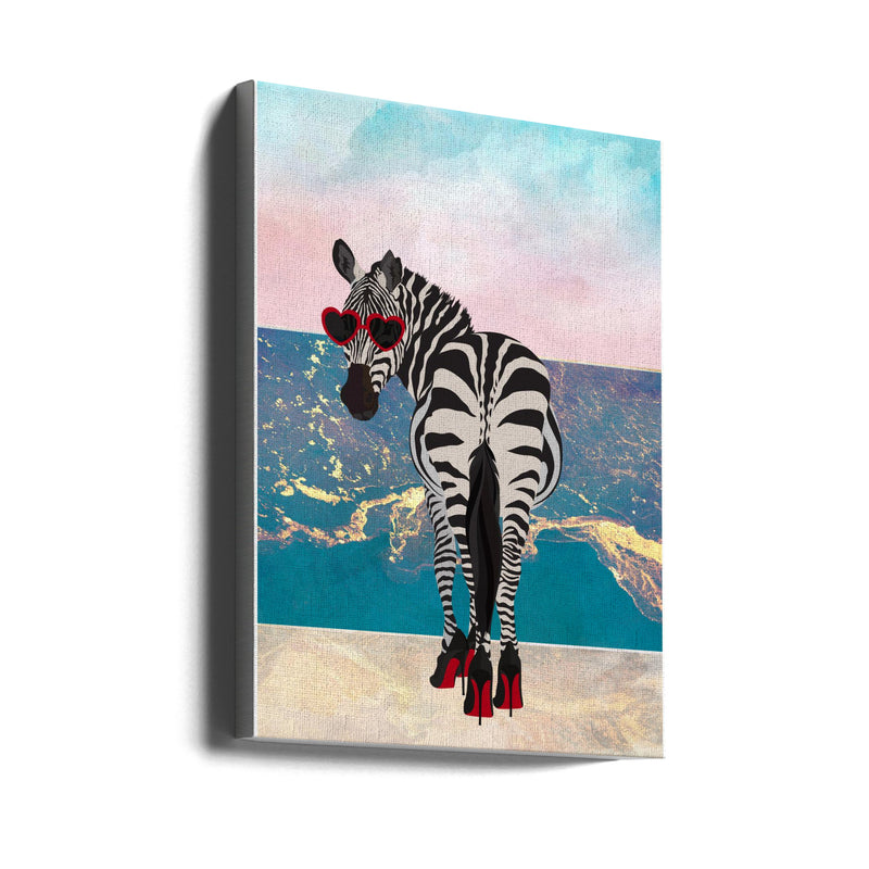 Zebar in heels on the beach - Stretched Canvas, Poster or Fine Art Print I Heart Wall Art