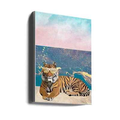 Tiger lying on the beach - Stretched Canvas, Poster or Fine Art Print I Heart Wall Art