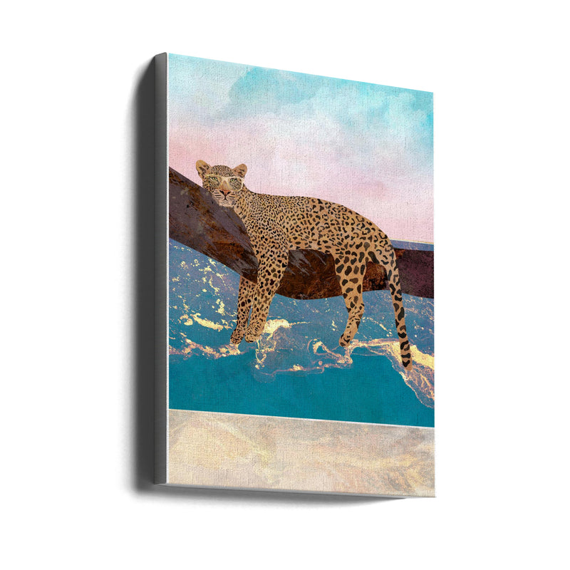 Leopard Lying On Beach - Stretched Canvas, Poster or Fine Art Print I Heart Wall Art