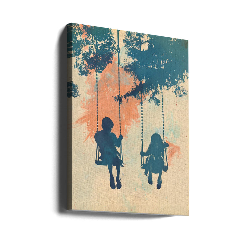 Kids On Swings - Stretched Canvas, Poster or Fine Art Print I Heart Wall Art