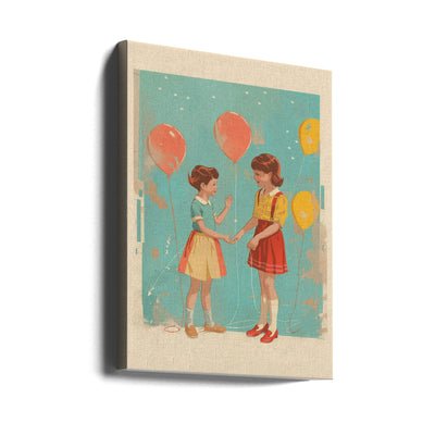 Retro kids at party - Stretched Canvas, Poster or Fine Art Print I Heart Wall Art