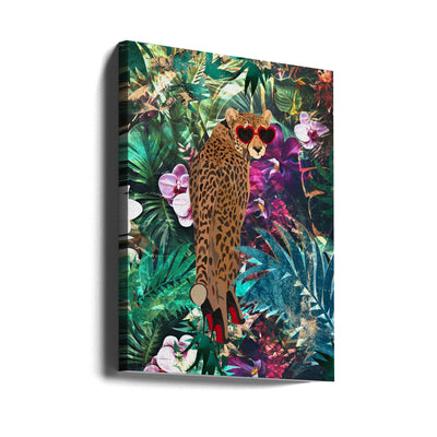 Tropical Floral Jungle - Cheetah in heels 2 - Stretched Canvas, Poster or Fine Art Print I Heart Wall Art