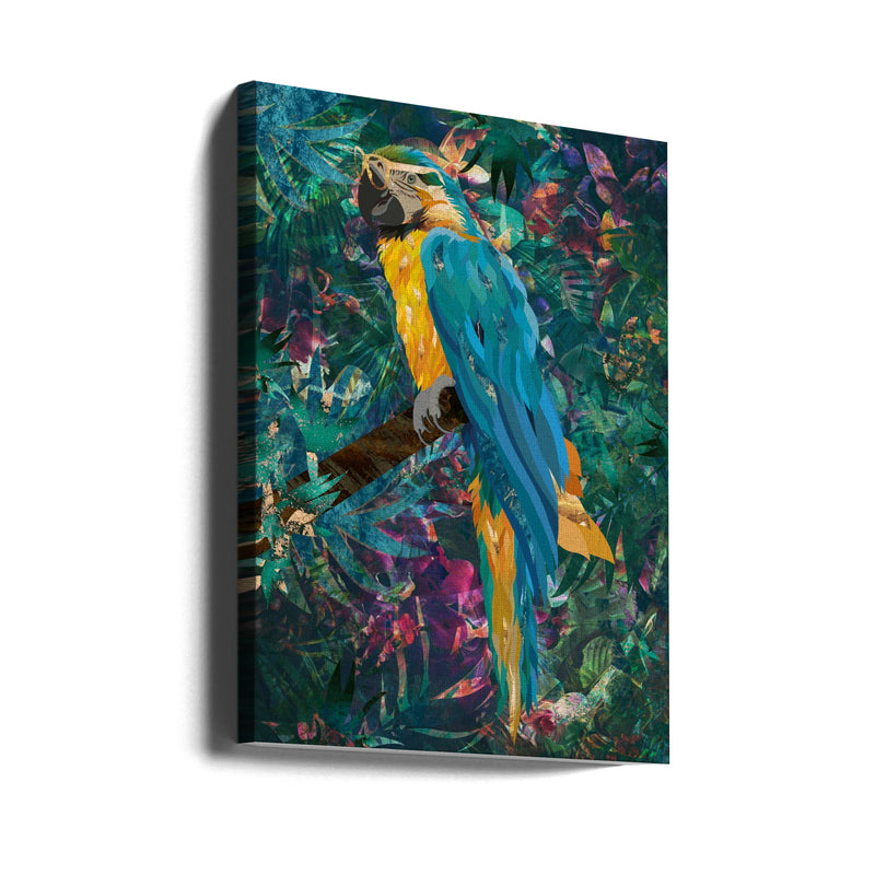 Tropical Floral Jungle - Macaw - Stretched Canvas, Poster or Fine Art Print I Heart Wall Art