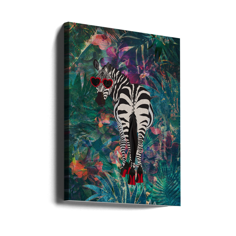 Tropical Floral Jungle - zebra in heels 2 - Stretched Canvas, Poster or Fine Art Print I Heart Wall Art