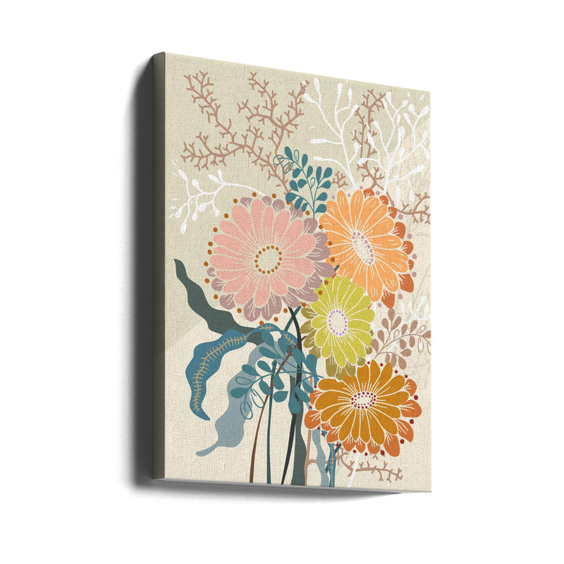 Springtime Daisies Earthy Tones - Stretched Canvas, Poster or Fine Art Print I Heart Wall Art