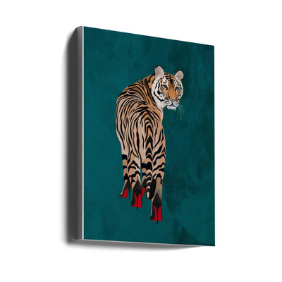 Tiger in heels - teal - Stretched Canvas, Poster or Fine Art Print I Heart Wall Art